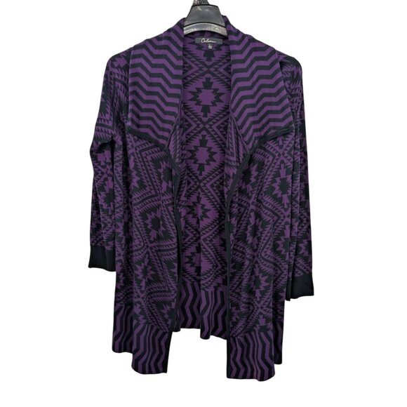 Asymmetric Cardigan Women Size L Aztec Print Open Front Southwestern Gothic Boho - Picture 1 of 8